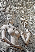 Angkor Wat temple, the fourth enclosure, the bas reliefs of the west gopura, superbly preserved devatas, either individually or in groups of two or three, amongst the finest in the monument. 